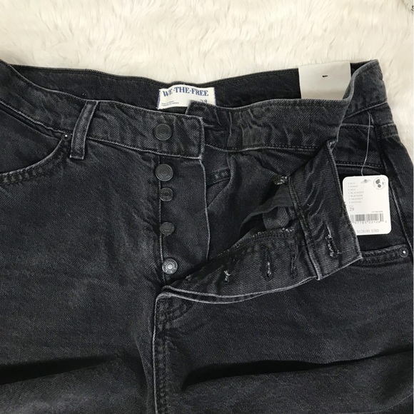 WE THE FREE Crossroads Mid Rise Slim Straight Jeans Size 29 Boyfriend Black New - Picture 8 of 16